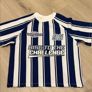 Zara Navy & White Striped Short Sleeve Tee - 'Rise to the Challenge'